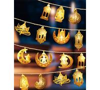 Decoraciones de Ramadán, 10LED Luces hadas de Ramadán Eid Mubarak Luna Estrella Linterna Mubarak Luna Eid Luces de hadas Funciona con pilas Decoración Ramadán para el hogar al aire libre interior 2024