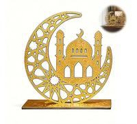 Decoraciones de Ramadán de madera para el hogar, Islamic Eid Mubarak Kareem Table Sign,Moon Hollow Star Castle Ornament,for Muslim Party Tabletop Decor Home Art Craft Decoration,Islamic RamadanKareem