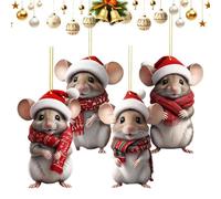 Decoraciones de ratón, colección de navideños acrílicos, paquete de 4 decoraciones colgantes de silueta de animal 2D, bonito diseño de dibujos animados para exhibición de árbol o centro de