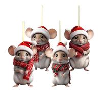 Decoraciones de ratón de Navidad de 4 Piezas - de acrílico de 8 cm, Colgantes de ratón Divertidos y Ligeros para Colgar | para la casa del árbol, decoración del Coche, desouris