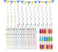 Decoraciones de remolino, pancarta de lápiz colorida, decoración de techo para el regreso a clases, profesores, escuela, hogar, tablón de anuncios para niños, graduación, primavera, cumpleaños
