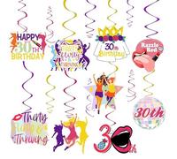 Decoraciones de techo colgantes para fiesta de cumpleaños número 30 para mujer, 9 piezas de feliz 30 cumpleaños, treinta y coquetas y prósperas, decoraciones de papel de aluminio coloridas para fiesta