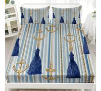 Decoraciones de TemáTica NáUtica Juego de Ropa de Cama 3 Piezas para Cama de Soltero 135x190 cm Azul Sábana Ajustable Suave y Transpirable, Hipoalergénica, Cómoda, Microfibra, Lavable