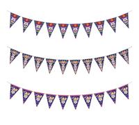 Decoraciones del Día de los Muertos, banderines del Día de los Muertos, paquete de 3 banderines triangulares de calavera de azúcar púrpura y negro para fiesta mexicana