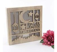 Decoraciones del Ramadán de la Linterna de Madera del Islam, decoración de la Luna Musulmana de la Luna Musulmana Adornos de luz, lámpara Decorativa de Linterna de Madera Natural para Fiestas al Aire