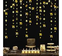 Decoraciones doradas de 75 cumpleaños número 75, guirnalda de estrellas centelleantes, guirnalda metálica colgante para 75 años, cumpleaños, feliz 75 aniversario, setenta y cinco suministros de fiesta
