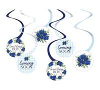 Decoraciones en espiral azul Baby In Bloom (5 pulgadas) - 12 unidades | Perfecto para baby showers y guarderías