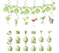 Decoraciones Fiestas Cumpleaños Martini, Verde Rosa Pancartas con Copas Martini Variadas Adorno Tarta Martini Espirales Colgantes Martini para Fiestas Temáticas Martini Suministros Fiestas