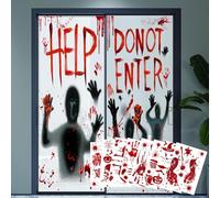 Decoraciones Halloween Ventana Puerta Pegatinas y 8 Juegos Sangriento Pared Piso Pegatinas, Terror Sangrientas huella dactilar Decorativas para Halloween Fiesta Baño