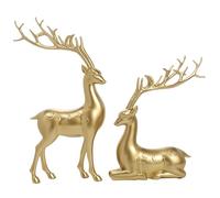 Decoraciones navideñas, 2 Piezas de Renos, decoración navideña, Adornos de Resina, sentados y de pie, Elegantes Figuras de Renos Dorados de Ciervos de la Suerte para Sala de Estar, Dormitorio, escrit