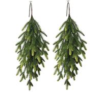 Decoraciones navideñas 2pcs Coronas de lágrimas navideñas Colgantes Falso de Pino Rama lágrima Swag Real Touch Norfolk Envoltura de voraía para la Puerta de la Puerta de Navidad decoración de Chime