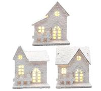 Decoraciones navideñas Casas de pueblo de Navidad 3 piezas/set con juegos de pueblos de madera de luz LED delicada decoración de nieve blanca para la habitación de la habitación del interior Decora