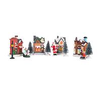 Decoraciones Navideñas Casas en Miniatura Iluminadas por LED Pueblo para Pueblo Navideño Conjunto Pueblo de Escena Navideña de Resina, Diseño Mejorado, Ligero y Portátil,