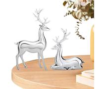 Decoraciones navideñas con ciervos plateados - Resina 10-21 cm | Escultura de reno hecha a mano, 2 unidades, expositor de mesa | Decoración elegante para el hogar de Acción de Gracias