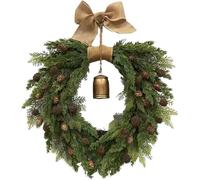 Decoraciones navideñas, Corona navideña de 20 Pulgadas, Corona Realista Artificial con Campanas, Lazos, piñas y más, Coronas fáciles de Colgar de bajo Mantenimiento para Puerta de Entrada, Ventana, p
