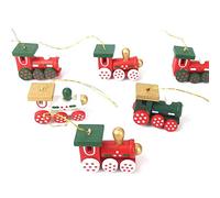 Decoraciones Navideñas De Tren De Madera 6 Piezas Tren navideño de Madera Mini Decoración Colgante con SOGA para Escaparate Ventana Escritorio Decoración