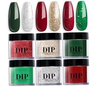 Decoraciones navideñas, kit de polvo para inmersión de uñas, 6 colores, estilo navideño, polvo de inmersión de larga duración y secado rápido, fácil aplicación para salón principiante de bricolaje