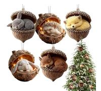 Decoraciones navideñas para el árbol de Navidad, 5 piezas decorativas planas de acrílico 2D | Animales para Navidad - Para interior y exterior ventana estante mesa salón casa vacaciones y pared