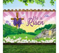 Decoraciones para el Día de Pascua Feliz Fondo Él Ha Resucitado, 72.8x43.3" Fondo religioso de cruz de tela para fiesta de Pascua de Jesús,
