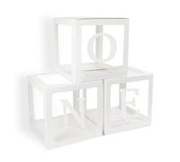 Decoraciones para el primer primer cumpleaños para niño niña, 3 cajas de globos transparentes blancos con una letra, bloques de globos para el telón de fondo del primer cumpleaños