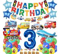 Decoraciones para el tercer cumpleaños del coche, 31 piezas de decoración de fiesta de transporte, incluyendo globos de aluminio para coches de carreras de 3 años de edad, suministros de fiesta
