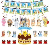 Decoraciones para fiesta de cumpleaños Banner de feliz cumpleaños Blue Cake Toppers Colgante Remolino Suministros para fiestas Decoraciones