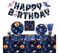 Decoraciones para Fiesta de Cumpleaños en el Espacio Exterior - Pancarta, Platos de Papel Espaciales, Manteles, Servilletas, Tazas para 20 Personas