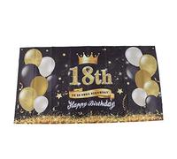 Decoraciones para fiesta de cumpleaños Feliz 18 cumpleaños Fondo Negro Oro 180x99cm Decoración de feliz cumpleaños reutilizable con 4 ojales