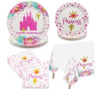 Decoraciones para Fiesta de Princesa - Platos, Servilletas y Mantel de Papel Rosa para Baby Shower y Cumpleaños - Sirve 20