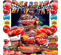 Decoraciones para fiesta de Rayo McQueen, decoraciones de cumpleaños con temática de autos, vajilla para fiesta de cumpleaños con temática de autos nuevo