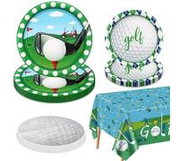Decoraciones para fiestas de golf para 20 invitados, juego de vajilla de golf incluye platos de papel, servilletas, manteles, para hombres Decoraciones de fiesta de cumpleaños para fanáticos del golf