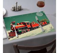Decoraciones para fiestas occidentales, un tren festivo adornado y decoraciones con texto en inglés "Is Traveling", mantel individual para mesa de Pascua (6 piezas)