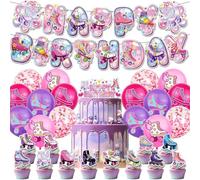 Decoraciones Para Fiestas Temáticas de Chicas con Patines Rosas, 30 Piezas Que incluyen Banderas de Papel, Banderines, Globos y Banderines Grandes.
