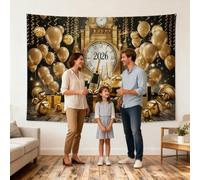 Decoraciones para Nochevieja,Fondo Dorado 2026 2.1x1.5 M | Banner Dorado Feliz Año Nuevo Fondo | para Interior Exterior Navidad Hogar Oficina Escuela Tienda Casa de Campo Bar Fotografía