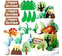 Decoraciones para Pastel de Dinosaurio 20 Figuras de Dinosaurios con Volcán Árboles Hierba Huevo de Dino Placa Happy Birthday Decor para Tartas de Cumpleaños con Dinosaurios