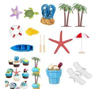 Decoraciones para pasteles de playa,Adornos para pasteles de playa,15X Decoraciones de Jardín de Playa - Palmeras, tumbonas, sombrillas de playa, cubos, decoración para tartas para jardín, plantas y p