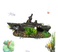 Decoraciones para peceras: decoración para acuarios con barcos hundidos, de resina portátil, estructura de apertura múltiple de fácil instalación | Accesorio versátil para acuarios, terrario pa