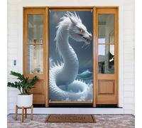 Decoraciones para puertas - Cool Dragon White Print No.386 - Pancartas de puerta de otoño e invierno para la parte delantera, cartel de primavera y verano, telón de fondo colgante para interiores y