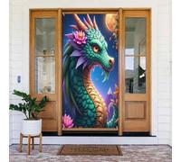 Decoraciones para puertas - Primavera Verano Lindo Dragón Verde Impresión No.429 Banners de puerta para la parte delantera, cartel de invierno y otoño, telón de fondo colgante para exteriores e