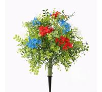 Decoraciones patrióticas, 58 x 40 cm, 1 paquete de hortensias de plástico, flor falsa roja, blanca y azul, resistente a la intemperie, estaca de jardín al aire libre para exhibición de fiesta del día