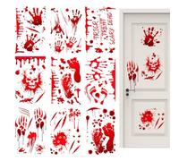 Decoraciones - Pegatinas de pared con manchas de sangre | Huellas de manos sangrientas | Ventanas espeluznantes y calcomanías de pared para interior y exterior HalIoween Fiesta Horror Decoración