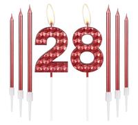 Decoraciones rojas de cumpleaños número 28 para niñas y niños, velas del número 28, decoración para tartas para mujeres y hombres, feliz cumpleaños