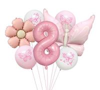 Decoraciones rosas de cumpleaños número 8 para niñas, juego de globos de mariposa rosa número 8 de 32 pulgadas, suministros de fiesta de mariposa de 8 años. (rosa 8)
