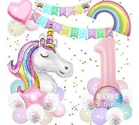 Decoraciones Unicornio para Fiesta de Cumpleaños - Globos 3D, Macaron y Látex para Niñas de 1 Año - Enorme Globo Unicornio Incluido