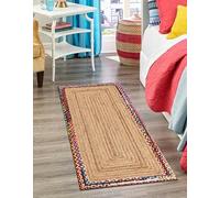 DECORAM WORLD Alfombra de yute - [Multi algodón y yute natural] | 2.6 x 15 pies | Hecho a mano | Duradero | Alfombra de suelo