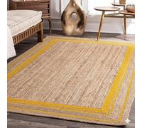 DECORAM WORLD Alfombra de yute natural hecha a mano de 7 x 12 pies con borde amarillo, alfombra brillante y duradera para sala de estar, dormitorio y decoración del hogar