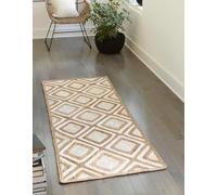 DECORAM WORLD Alfombra india de yute natural trenzada hecha a mano con caja blanca, diseño rectangular, 79 cm x 213 cm, para sala de estar, dormitorio, comedor, pasillos y entradas
