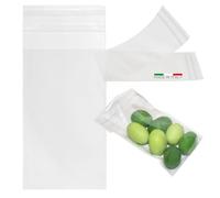 DecoraParty 100 bolsitas transparentes pequeñas para peladillas y alimentos, bolsas de plástico para alimentos de celofán con cierre adhesivo, 6 x 10 cm