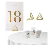 Decoraparty 20 tarjetas de mesa + base, marcadores de mesa transparentes con números elegantes dorados numerados, soporte de 1 a 20 para mesa, ceremonia, boda, aniversario y eventos, 7 x 12 cm