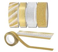 Decoraparty 4 rollos de cinta adhesiva Washi, cinta decorativa dorada y plateada, para regalos, álbumes de recortes, diario, manualidades, rollo de 10 metros de longitud (4 unidades)